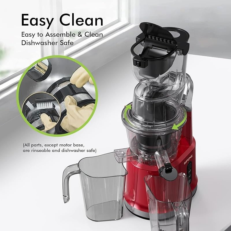 Whole Fruit Cold Press Juicer Large Dual Mouth Red