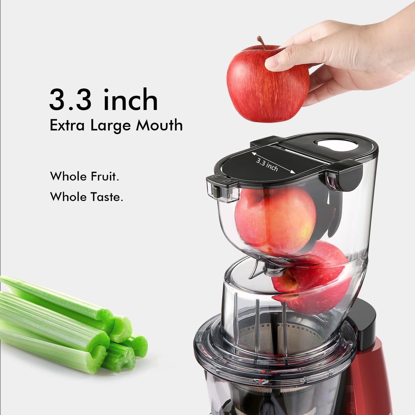 SIFENE Cold Press Juicer, Slow Masticating Juicer Machine with 54 RPM Professional Low Speed, 2-Speed Juice Extractor with Reverse for Celery, Ginger, Apples & Carrots, 800ml High Yield, Red