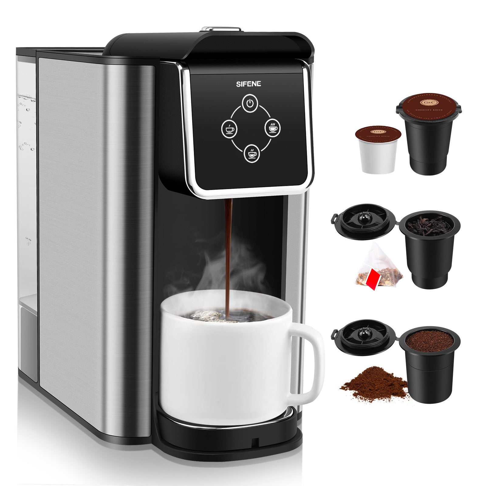 Mecity Coffee Maker 3-in-1 Single Serve Coffee Machine, For K-Cup Coffee  Capsule Pod, Ground Coffee Brewer, Loose Tea maker, 6 to 10 Ounce Cup