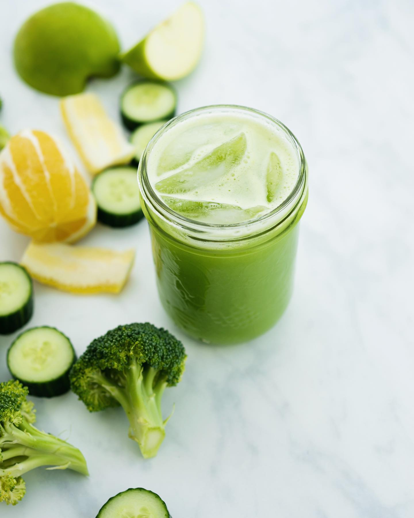 A glass of green juice in the morning