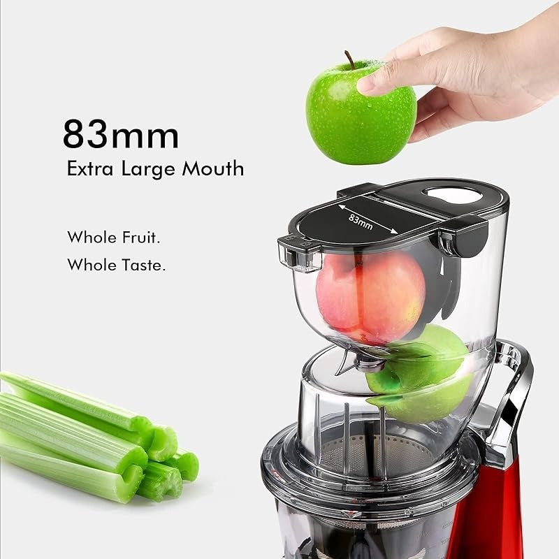 Whole Fruit Masticating Juicer Large Dual Mouth Red