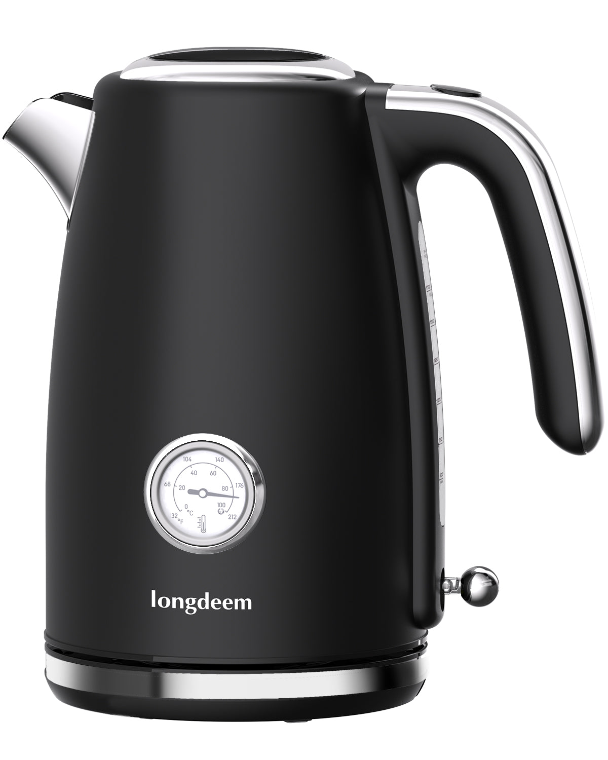 LONGDEEM Electric Kettle Quick Heating, Hot Tea Water Boiler with Thermometer 1.7L Stainless Steel Cordless LED Indicator 1500W, Black