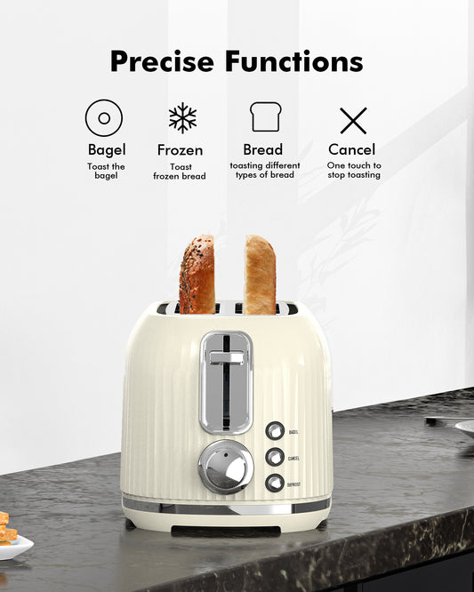 2-Slice Toaster, Wide Slots, Auto Shut-Off, 6 Shade Dial. Perfect for Fruit Bread, Bagels, Waffles, Frozen Options, Easy-Clean Crumb Tray, Cream