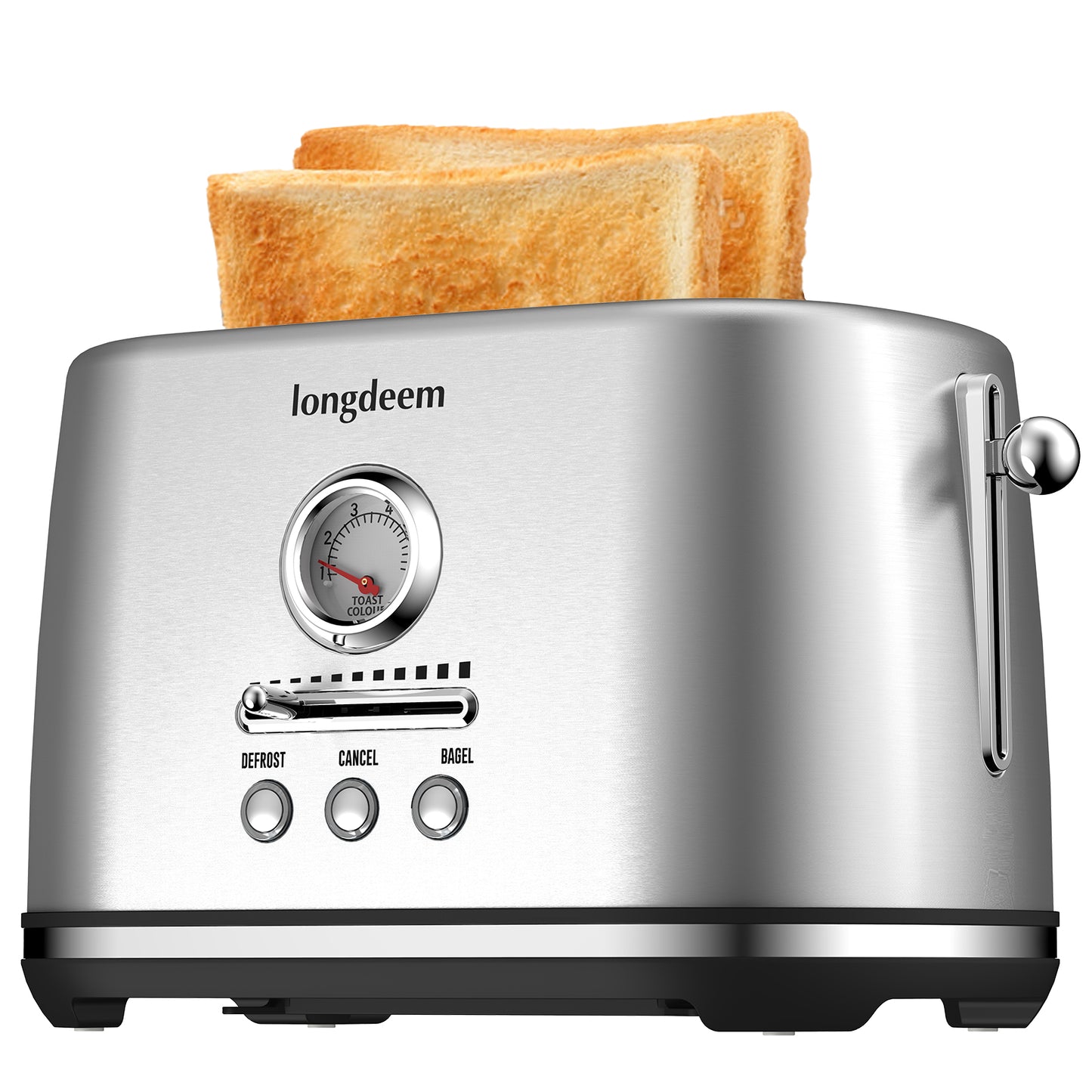 Longdeem 2-Slice Toaster, Wide Slots, Auto Shut-Off, 6 Shade Dial. Perfect for Fruit Bread, Bagels, Waffles, Lift & Look and Frozen Options, Easy-Clean Crumb Tray, Gray