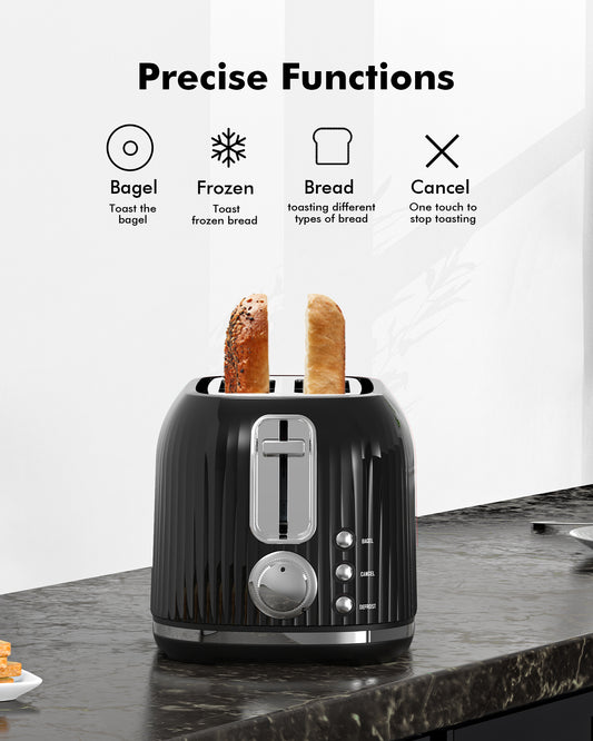 2-Slice Toaster, Wide Slots, Auto Shut-Off, 6 Shade Dial. Perfect for Fruit Bread, Bagels, Waffles, Frozen Options, Easy-Clean Crumb Tray, Black