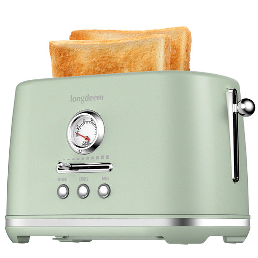 2 Slice Toaster with Extra Wide Slots & Removable Crumb Tray - 6 Browning Options, with Lift + Look, Auto Shut Off & Frozen Function, Toast Fruit Bread, Bagel & Waffle, Green