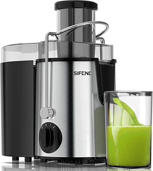 SiFENE Centrifugal Juicer Machine, Fast Juicing, 3" Big Mouth for Whole Fruits and Vegetables, Silver