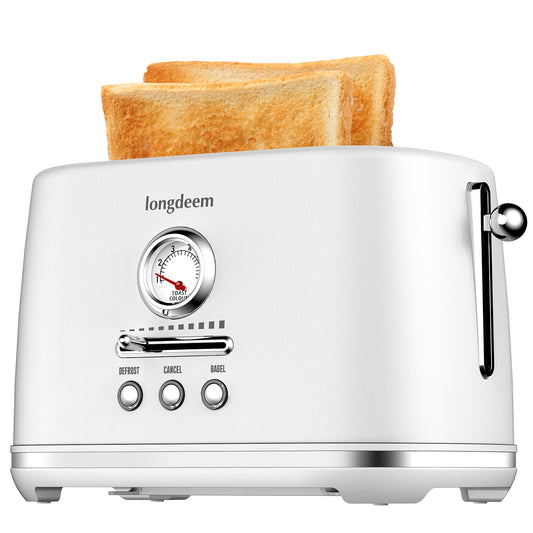 2 Slice Toaster with Extra Wide Slots & Removable Crumb Tray - 6 Browning Options, Auto Shut Off & Frozen Function, Toast Fruit Bread, Bagel & Waffle, White