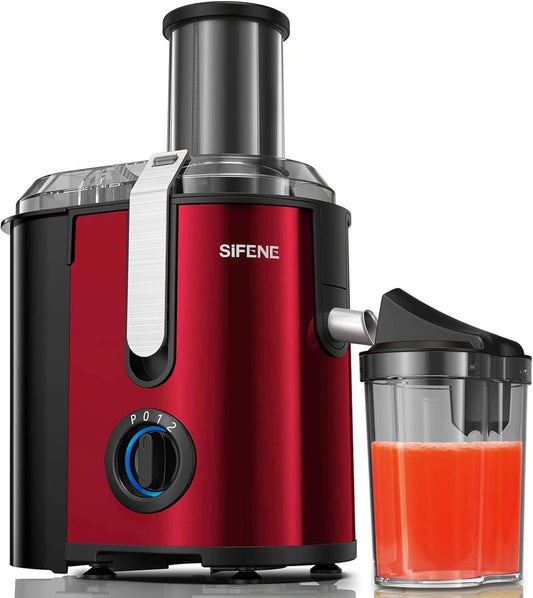 SiFENE Centrifugal Juicer Machine, Powerful Motor, 3.2" Big Mouth for Whole Fruits and Vegetables, Red