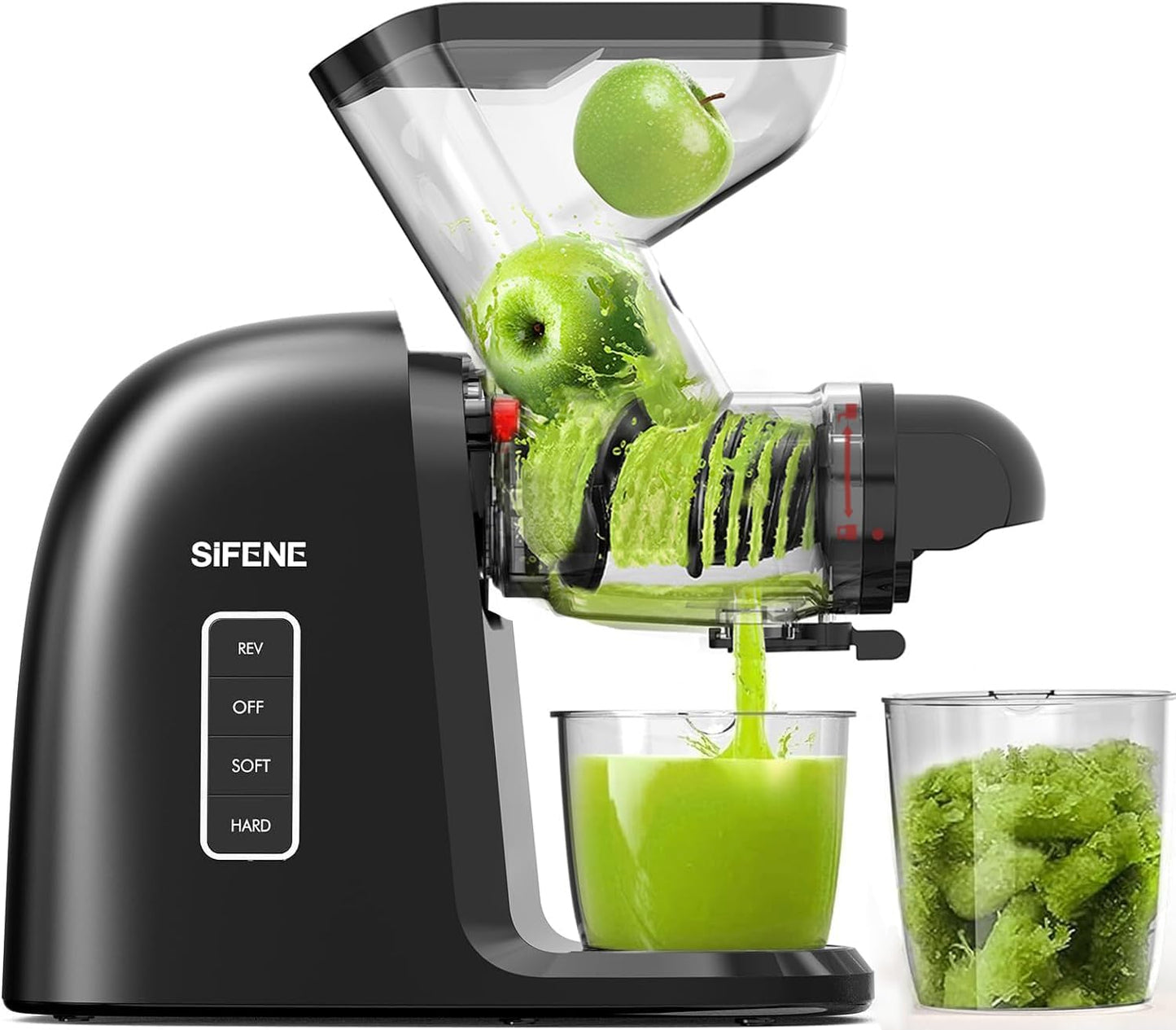 SiFENE Quiet Cold Press Juicer Machine, Wide 3.2-Inch Dual Feed Chute, Slow Masticating Juicer for Whole Large Fruits & Vegetables, Easy Clean, Anti-Clog Function (Black)