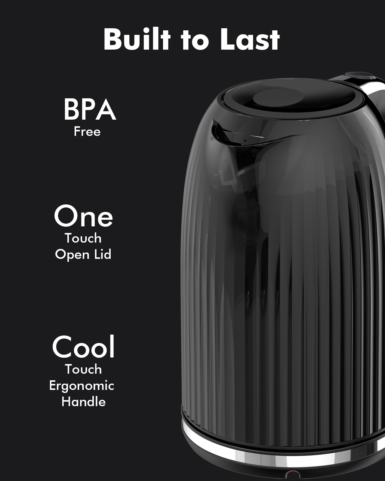 LONGDEEM 1.7L Electric Kettle-Quick Boil, 1500W, BPA-Free, Safety Auto Shut-Off, Boil-Dry Protection, Easy Clean with Wide Opening, Heat-Resistant Handle, 360°Swivel Base