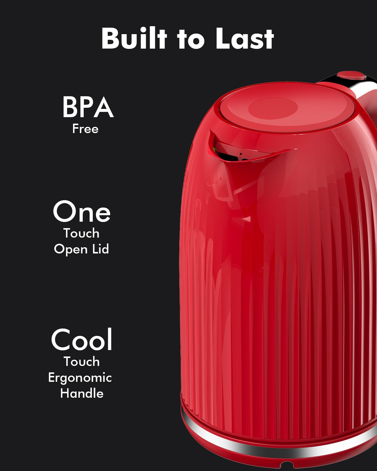 1.7L Electric Kettle-Quick Boil, 1500W, BPA-Free, Safety Auto Shut-Off, Boil-Dry Protection, Easy Clean with Wide Opening, Heat-Resistant Handle, 360°Swivel Base, Red