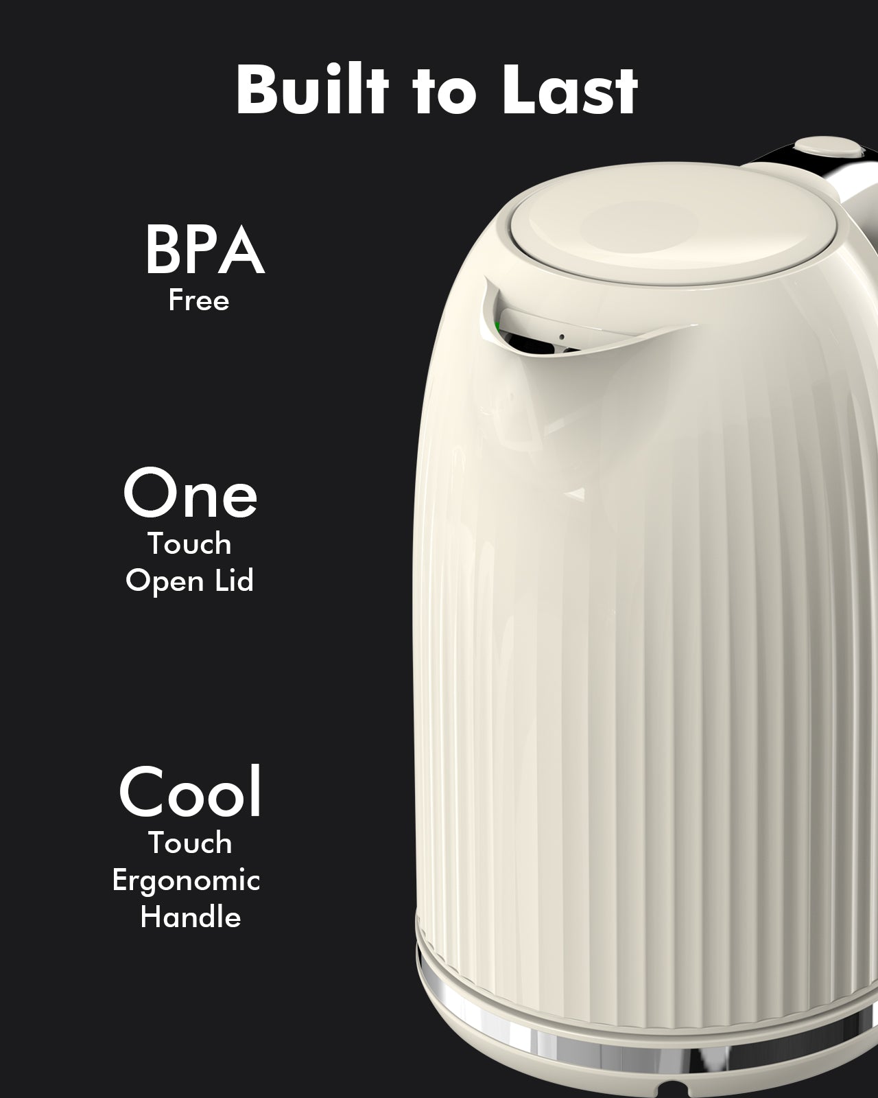 1.7L Electric Kettle-Quick Boil, 1500W, BPA-Free, Safety Auto Shut-Off, Boil-Dry Protection, Easy Clean with Wide Opening, Heat-Resistant Handle, 360°Swivel Base, Cream