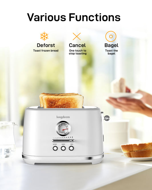 2 Slice Toaster with Extra Wide Slots & Removable Crumb Tray - 6 Browning Options, Auto Shut Off & Frozen Function, Toast Fruit Bread, Bagel & Waffle, White