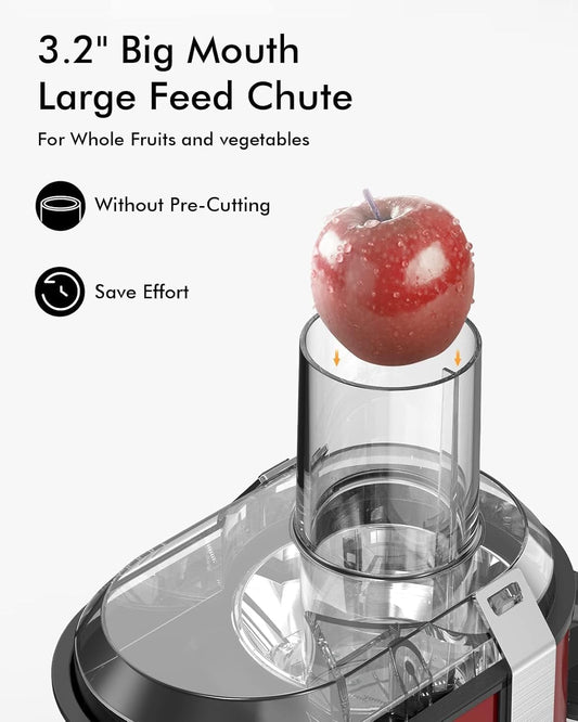 SiFENE Centrifugal Juicer Machine, Powerful Motor, 3.2" Big Mouth for Whole Fruits and Vegetables, Red