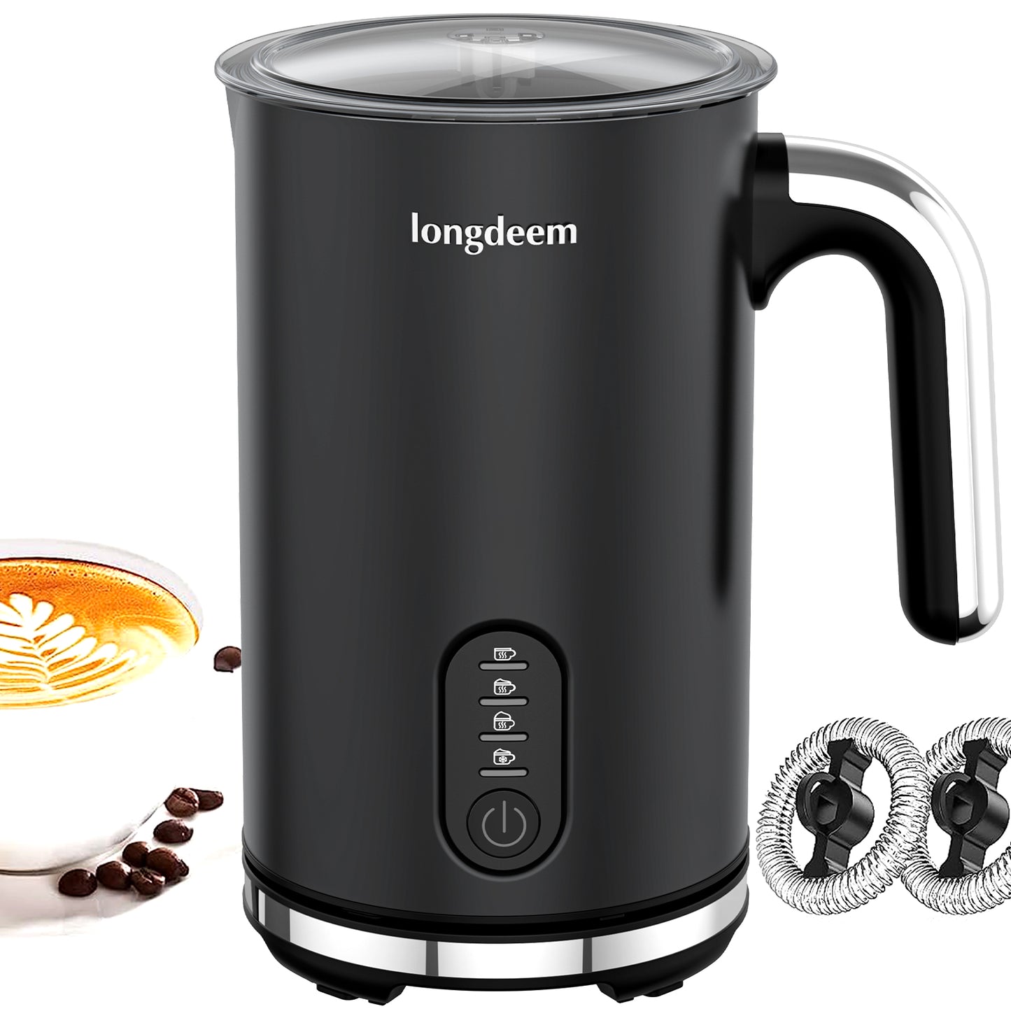 LONGDEEM Milk Frother, 4-in-1 Electric Milk Foamer with Cold & Hot Froth for Latte Cappuccino