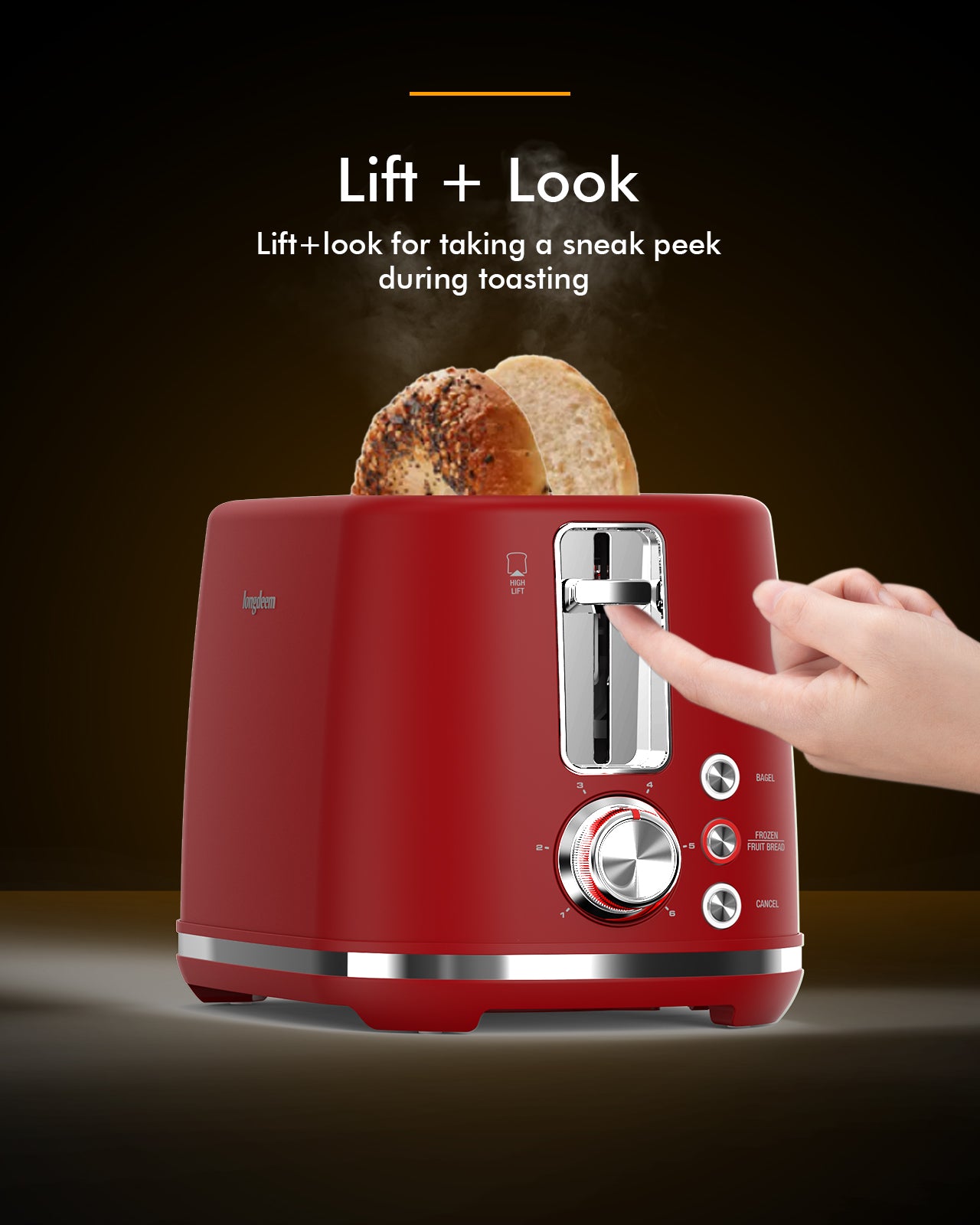 2-Slice Toaster, Wide Slots, Auto Shut-Off, 6 Shade Dial. Perfect for Fruit Bread, Bagels, Waffles, Frozen Options, Easy-Clean Crumb Tray, Red