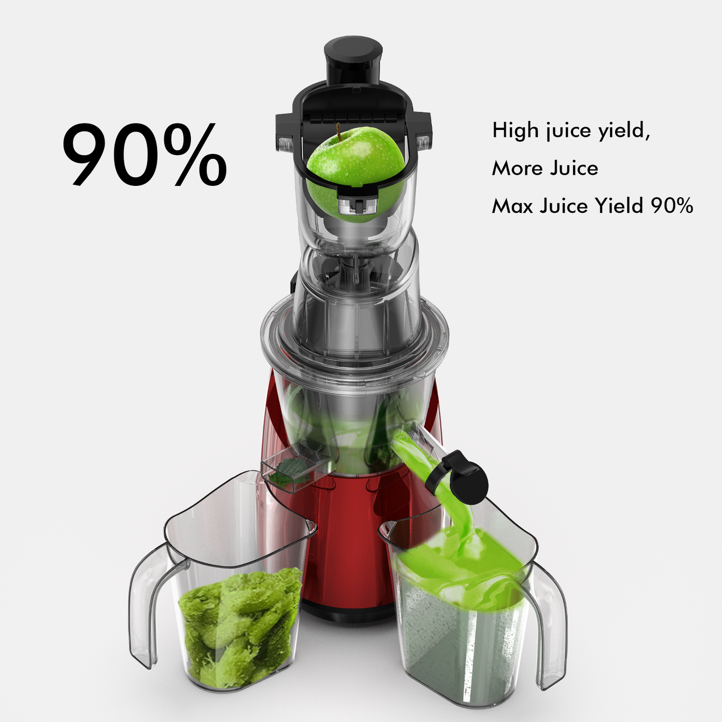 SiFENE Cold Press Juicer Machines with Big 3.3 Inch Chute, Slow Juicer Extractor Maker for Whole Fruits and Vegetables, Non-BPA, Easy to Clean, Red