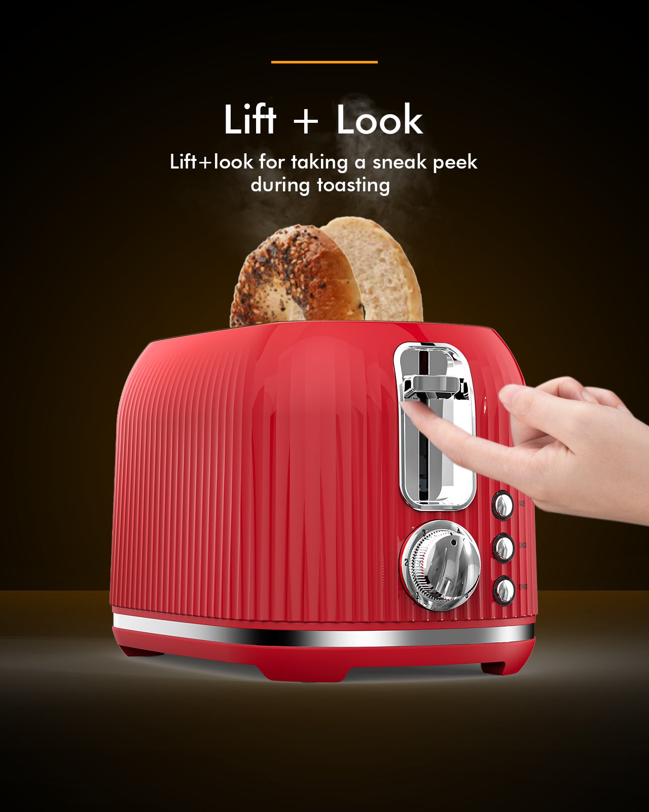 2-Slice Toaster, Wide Slots, Auto Shut-Off, 6 Shade Dial. Perfect for Fruit Bread, Bagels, Waffles, Frozen Options, Easy-Clean Crumb Tray, Red