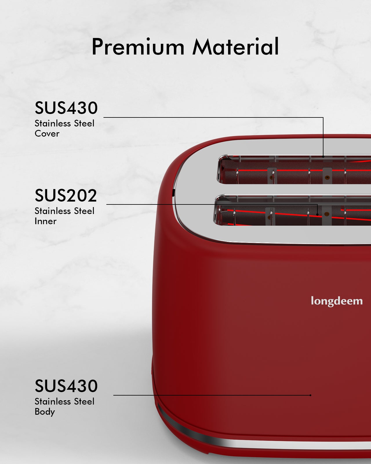 2-Slice Toaster, Wide Slots, Auto Shut-Off, 6 Shade Dial. Perfect for Fruit Bread, Bagels, Waffles, Frozen Options, Easy-Clean Crumb Tray, Red