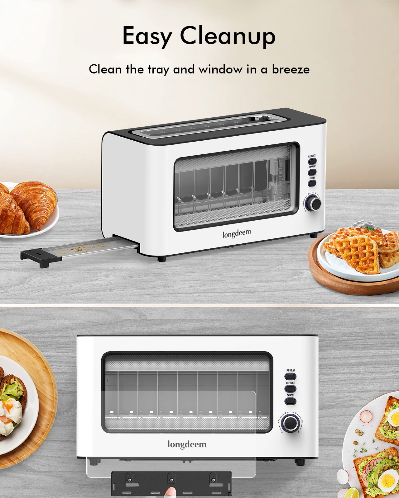 LONGDEEM 2 Slice Toaster 1.75" Extra Wide Slots, See-Through Window 6-Shade Settings & Bagel/Defrost/Cancel Function, Removal Crumb Tray & Under Base Cord Storage