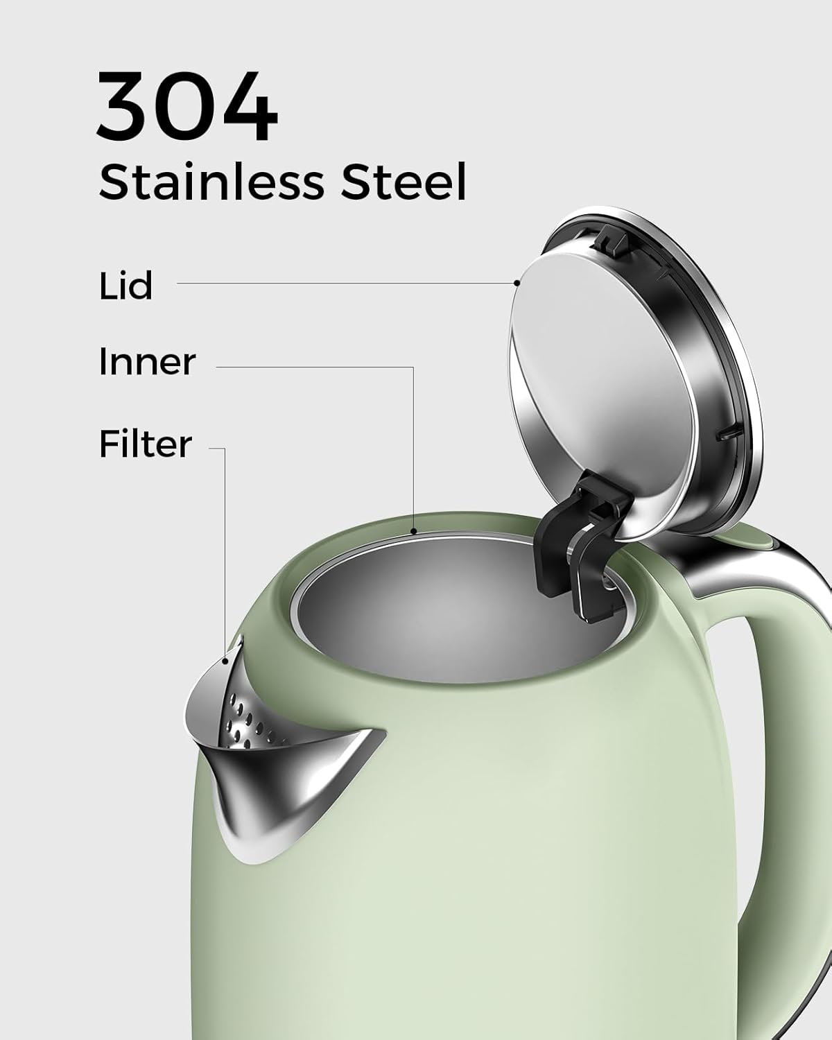 LONGDEEM Electric Tea Kettle - Rapid Coffee/Tea Brewing with 5-Temperature Control Presets, Non-BPA, Green, Stainless Steel Inner Lid & Bottom, 1.7L, 1500W for Hot Water Needs Present