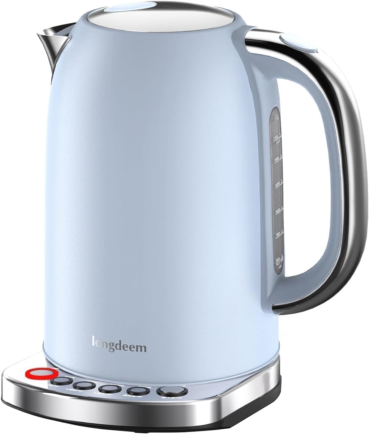 LONGDEEM Electric Kettle - 5 Temp Control Presets, Great for Rapid Coffee/Tea Brewing, Quick Hot Water Boiler, Sturdy Stainless Steel Inner Lid & Bottom, High Power 1500W/1.7L, Blue