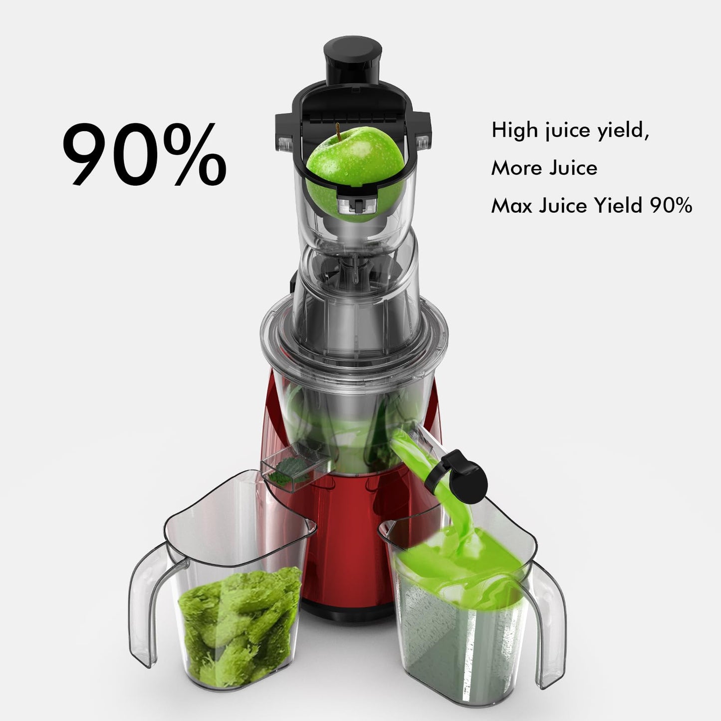 SIFENE Cold Press Juicer, Slow Masticating Juicer Machine with 54 RPM Professional Low Speed, 2-Speed Juice Extractor with Reverse for Celery, Ginger, Apples & Carrots, 800ml High Yield, Red