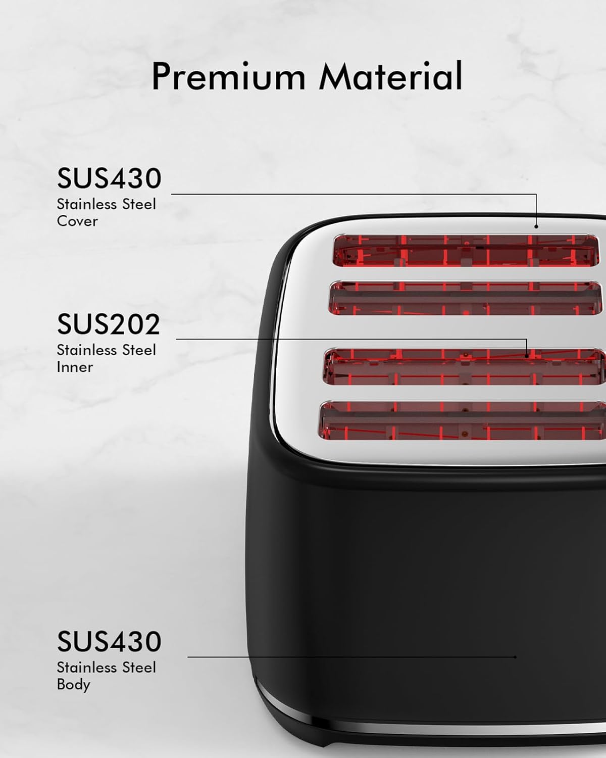 LONGDEEM 4 Slice Toaster, 1.5" Extra Wide Stainless Steel Slots, High Lift Lever, Dual Controls, Removable Crumb Tray, 6 Shade Settings, Bagel & Frozen, Black