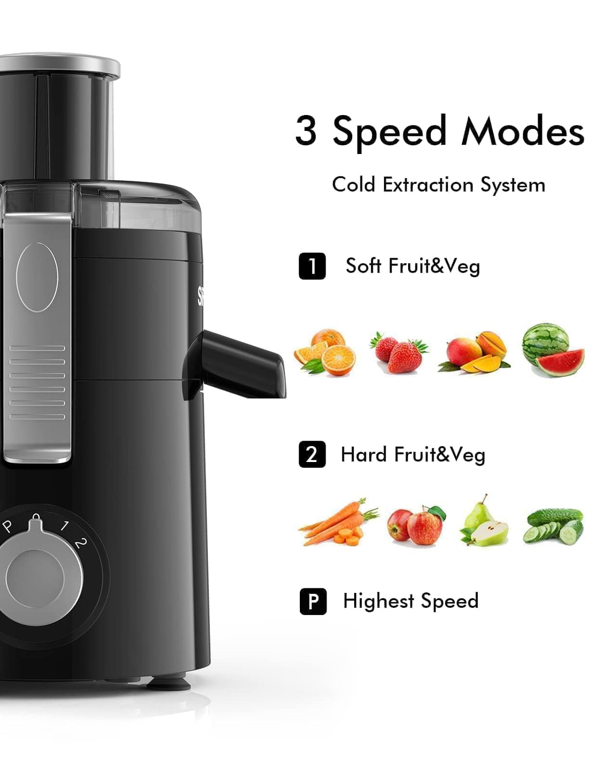 SIFENE 350W Compact Centrifugal Juicer Machine, 2.5" Chute, 3-Speed, Black