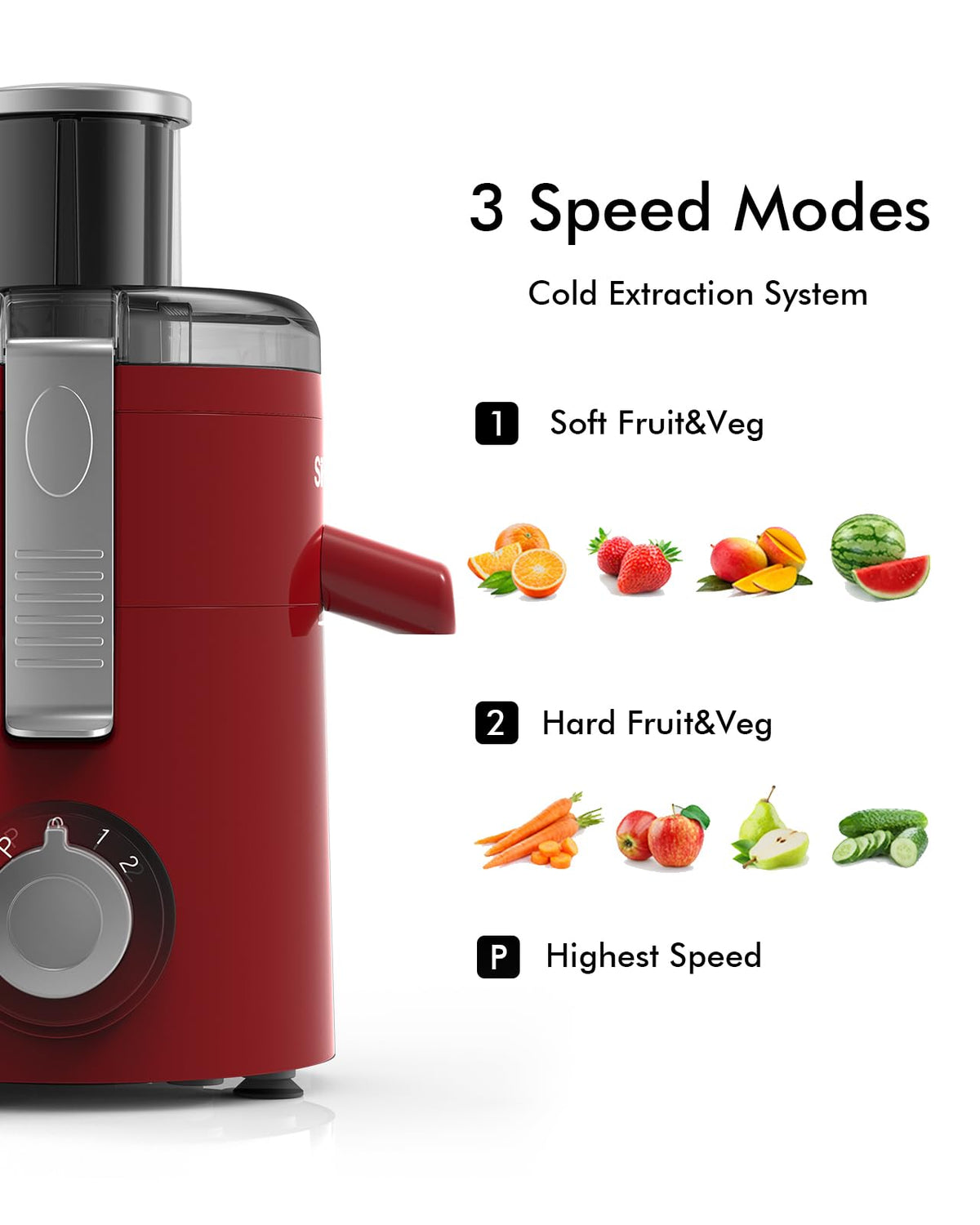 SIFENE Centrifugal Juicer Machine, 350W, 2.5" Chute, 3-Speed, BPA-Free, Red