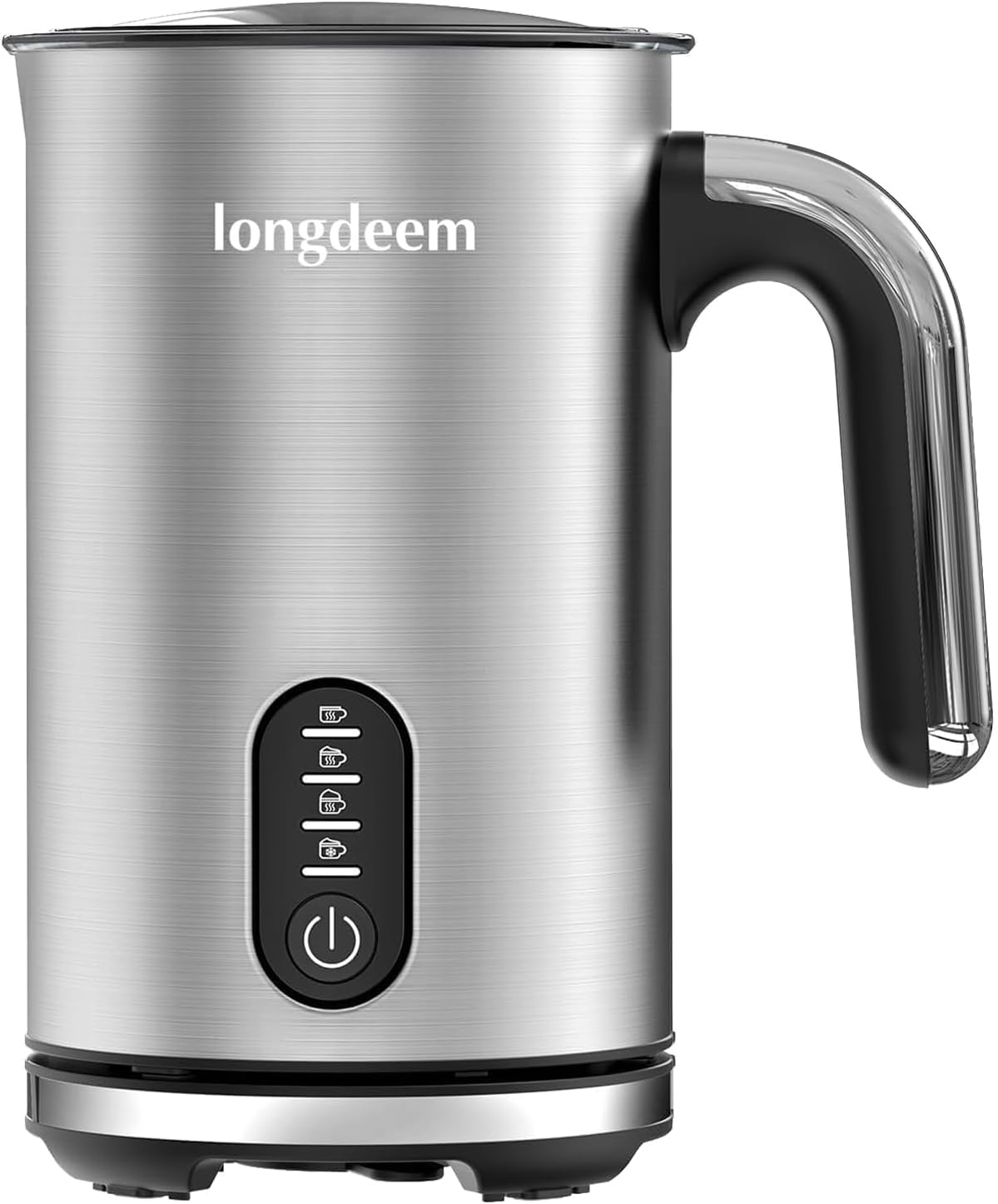 LONGDEEM Milk Frother, 4-in-1 Electric Milk Foamer with Cold & Hot Froth for Latte Cappuccino - Automatic Coffee Foam Maker, Stainless Steel, 10 oz/5 oz, Non-Stick Coating with Auto Shut-Off, Silver