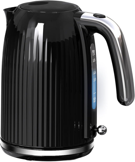 LONGDEEM 1.7L Electric Kettle-Quick Boil, 1500W, Non-BPA, Safety Auto Shut-Off, Boil-Dry Protection, Easy Clean with Wide Opening, Heat-Resistant Handle, 360°Swivel Base, Black