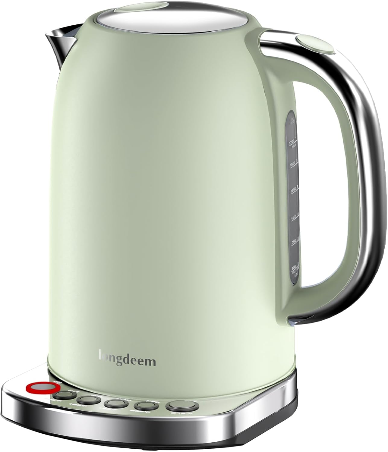 LONGDEEM Electric Tea Kettle - Rapid Coffee/Tea Brewing with 5-Temperature Control Presets, Non-BPA, Green, Stainless Steel Inner Lid & Bottom, 1.7L, 1500W for Hot Water Needs Present