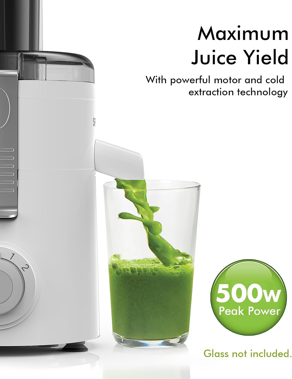 SIFENE 350W Compact Centrifugal Juicer Machine, 2.5" Chute, 3-Speed, White
