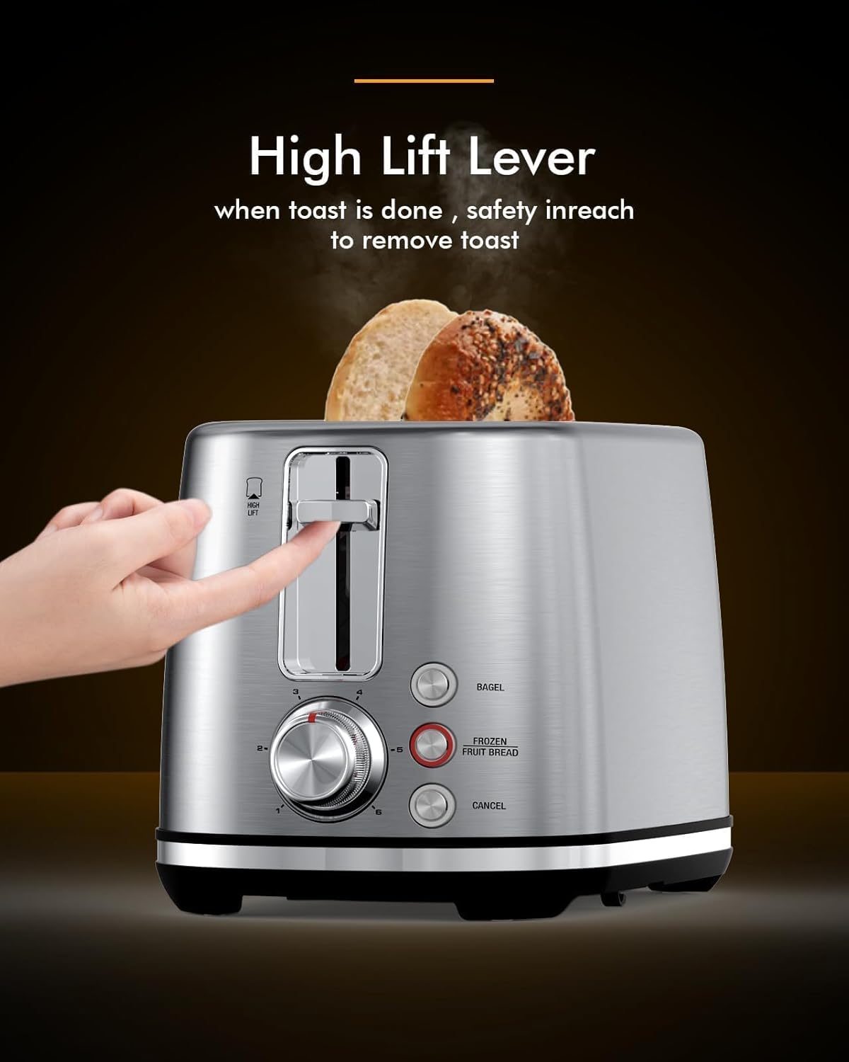 2-Slice Toaster, Wide Slots, Auto Shut-Off, 6 Shade LONGDEEM Dial. Perfect for Fruit Bread, Bagels, Waffles, Frozen Options, Easy-Clean Crumb Tray, Silver