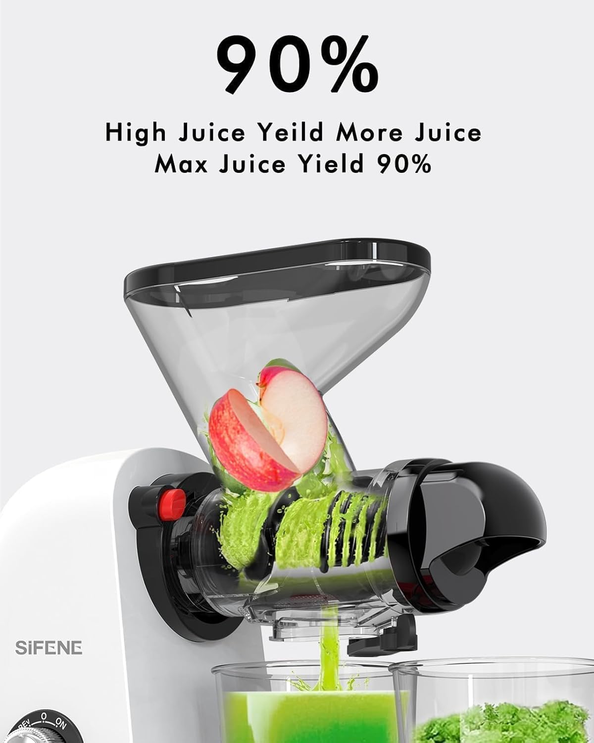 SiFENE Cold Press Juicer Machine, Slow Masticating Juicer, Vegetable and Fruit Juice Extractor Maker Squeezer, White