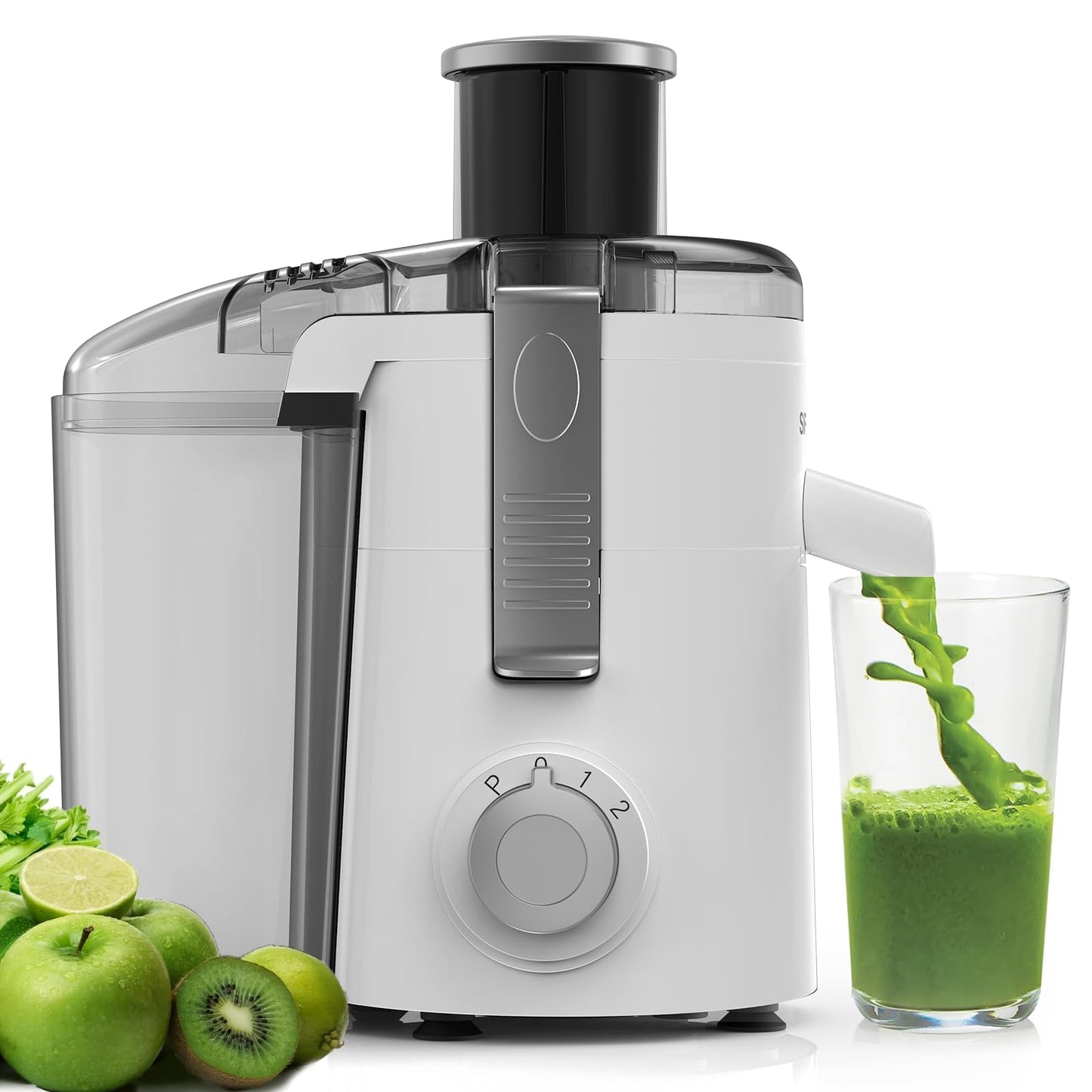 SiFENE Compact Centrifugal Juicer Machine, 500W Peak Power 3 Speed Fruit And Vegetable Juice Extractor, 2.5 Inch Wide Mouth, Easy Clean Stainless Steel, BPA Free For Small Kitchen