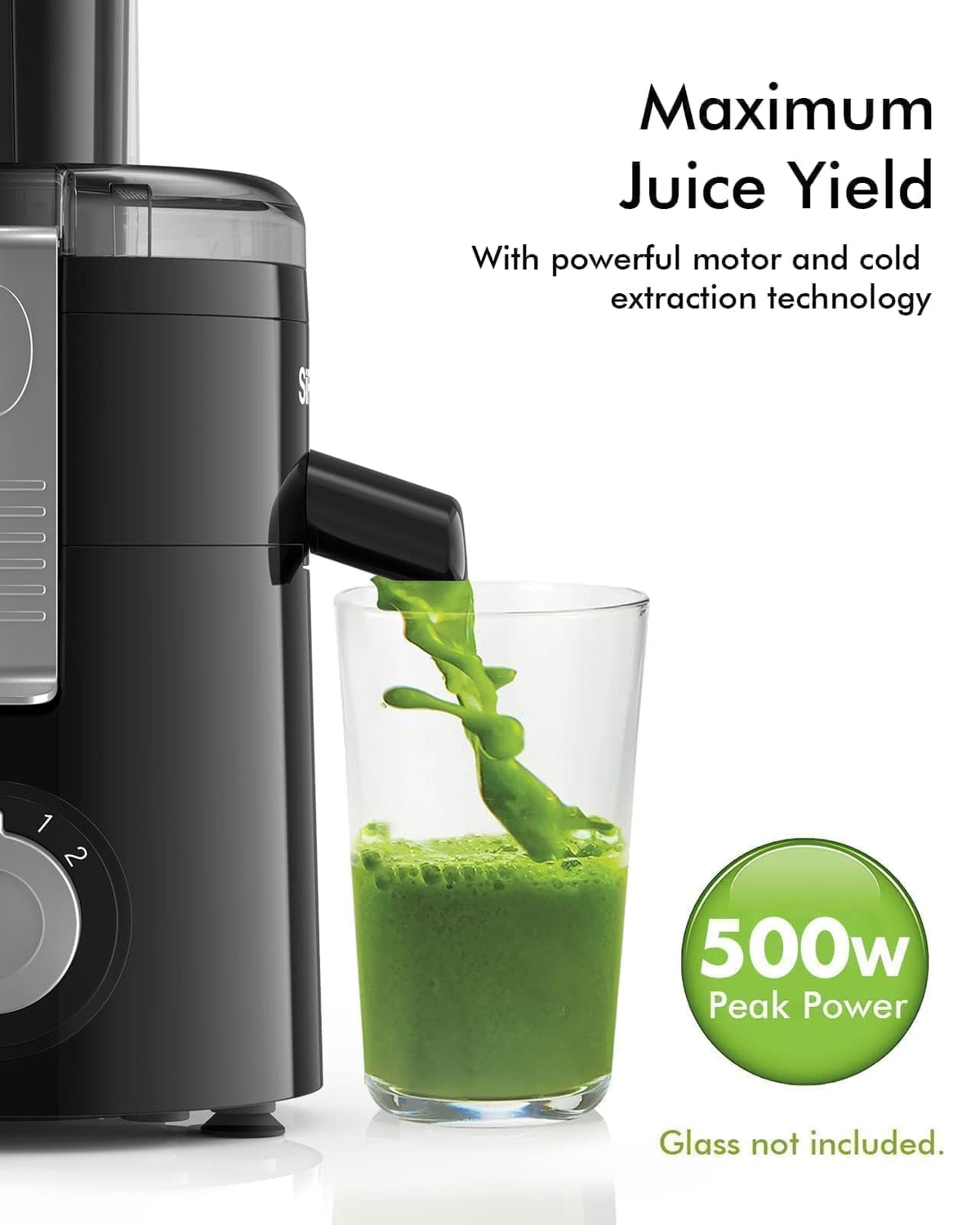 SIFENE 350W Compact Centrifugal Juicer Machine, 2.5" Chute, 3-Speed, Black