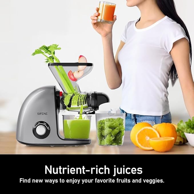 Slow Masticating Juicer Machine Dual Mouth Anti-Clog