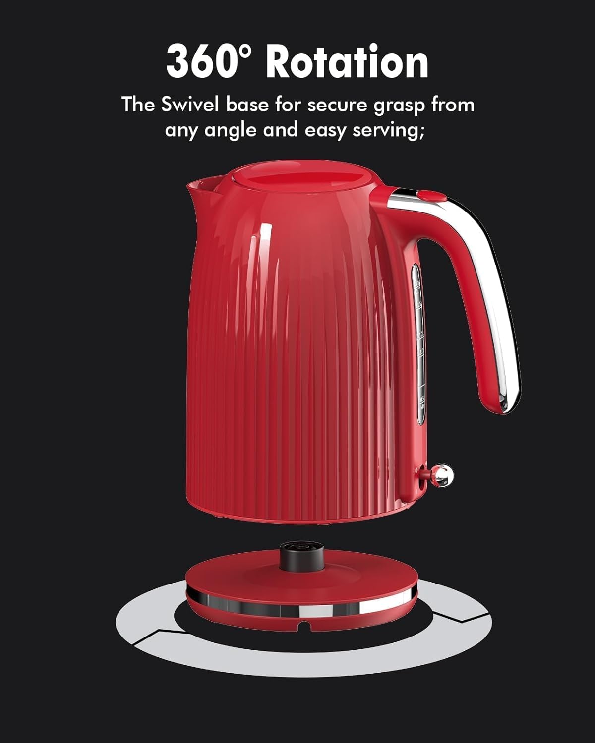 LONGDEEM 1.7L Electric Kettle-Quick Boil, 1500W, Non-BPA, Safety Auto Shut-Off, Boil-Dry Protection, Easy Clean with Wide Opening, Heat-Resistant Handle, 360°Swivel Base, Red