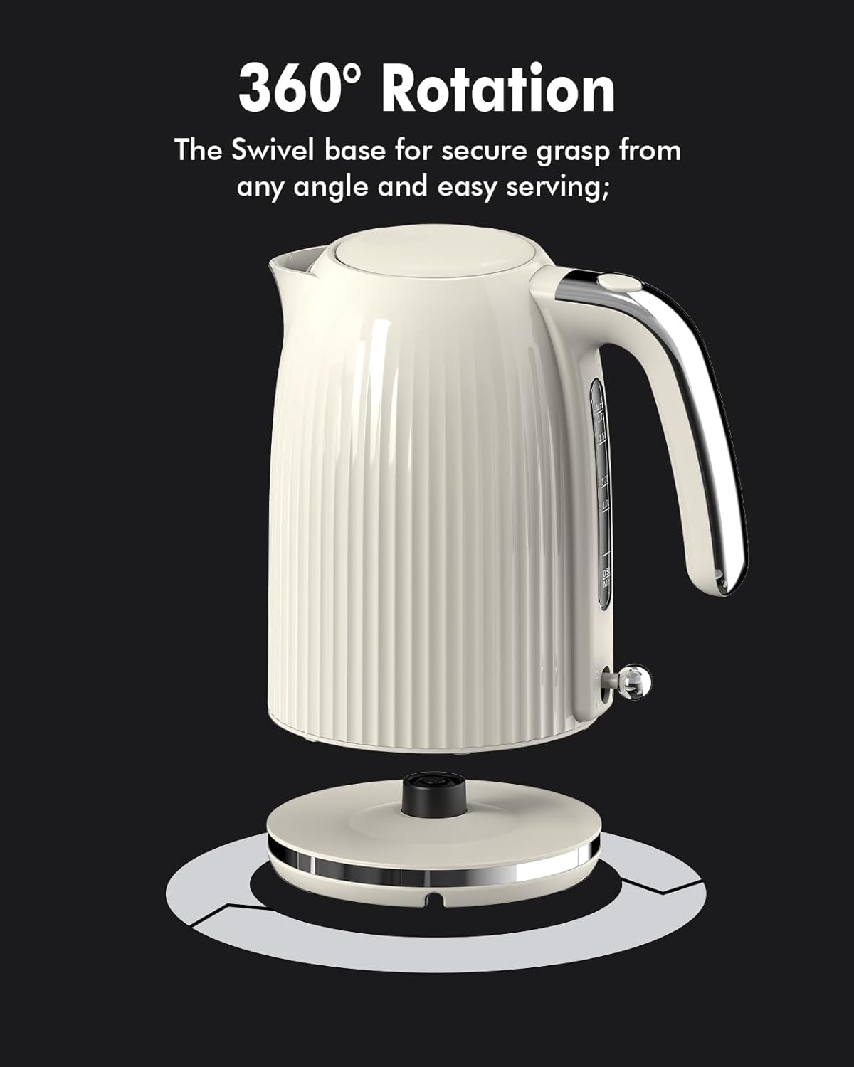 LONGDEEM 1.7L Electric Kettle-Quick Boil, 1500W, Non-BPA, Safety Auto Shut-Off, Boil-Dry Protection, Easy Clean with Wide Opening, Heat-Resistant Handle, 360°Swivel Base, Cream