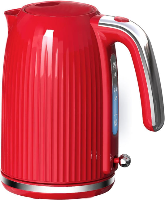 LONGDEEM 1.7L Electric Kettle-Quick Boil, 1500W, Non-BPA, Safety Auto Shut-Off, Boil-Dry Protection, Easy Clean with Wide Opening, Heat-Resistant Handle, 360°Swivel Base, Red