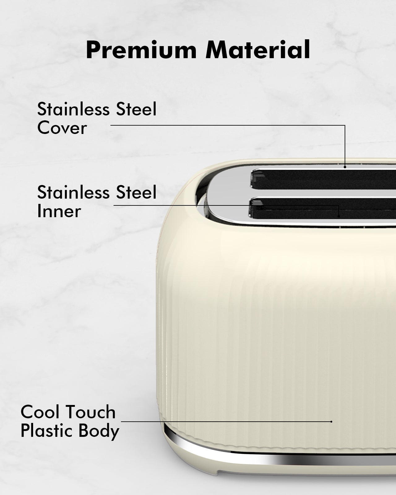 2 Slice Toaster, Wide Slots, High Lift, Auto-Off, & Frozen Modes for Toast, Bagels, Waffles & Fruity Breads, Modern Sleek Design, Easy-Clean Crumb Tray, Cream