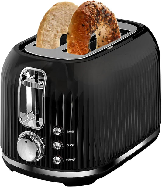 LONGDEEM 2-Slice Toaster, Wide Slots, Auto Shut-Off, 6 Shade Dial. Perfect for Fruit Bread, Bagels, Waffles, Frozen Options, Easy-Clean Crumb Tray, Black