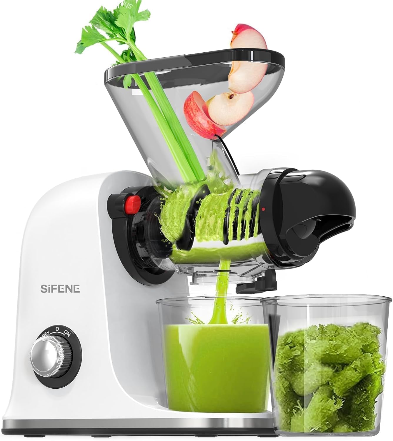 SiFENE Cold Press Juicer Machine, Slow Masticating Juicer, Vegetable and Fruit Juice Extractor Maker Squeezer, White