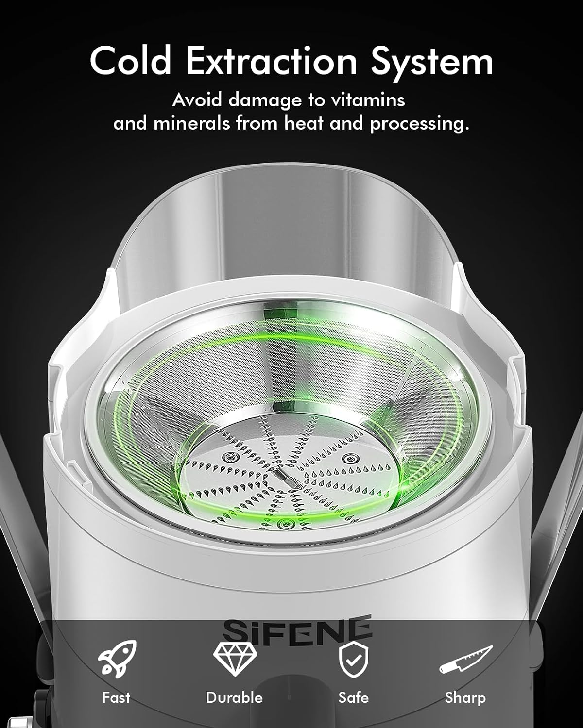 SIFENE 350W Compact Centrifugal Juicer Machine, 2.5" Chute, 3-Speed, White