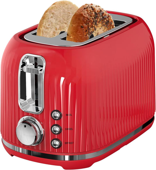 LONGDDEEM 2 Slice Toaster with Extra Wide Slots & Removable Crumb Tray - 6 Browning Options, High Lift, Auto Shut Off & Frozen Function, Toast Fruit Bread, Bagel & Waffle, Red