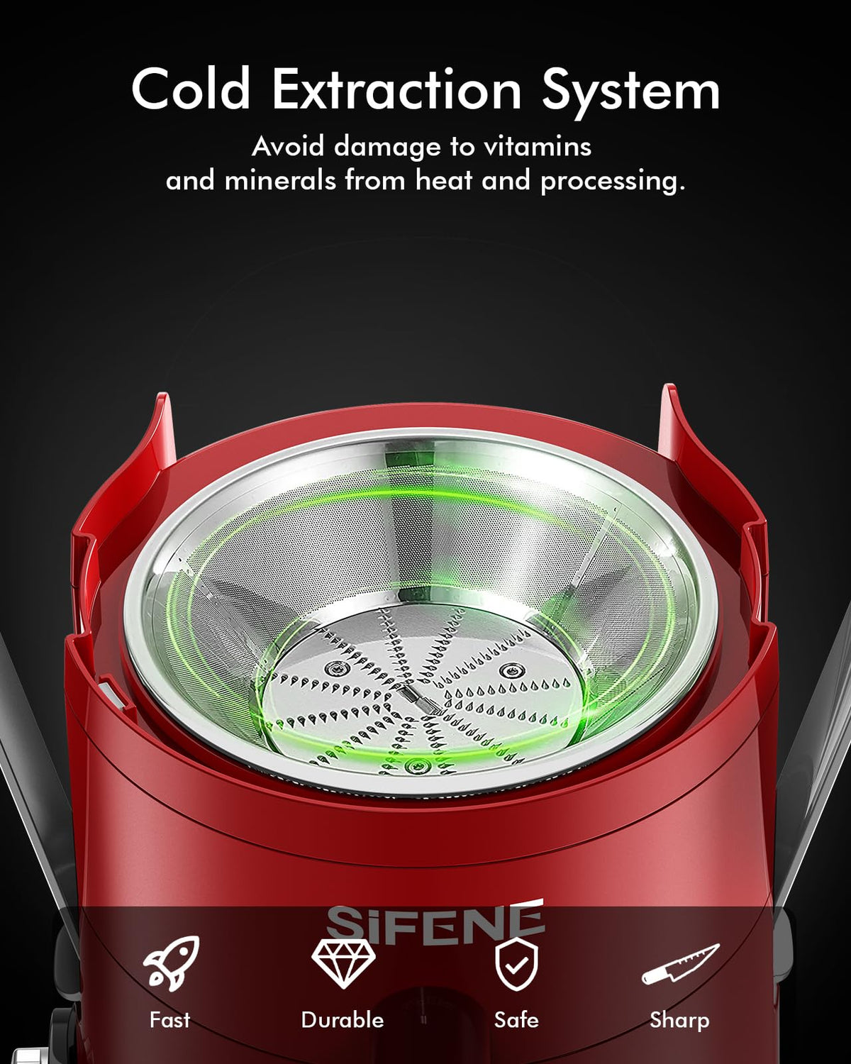 SIFENE Centrifugal Juicer Machine, 350W, 2.5" Chute, 3-Speed, BPA-Free, Red