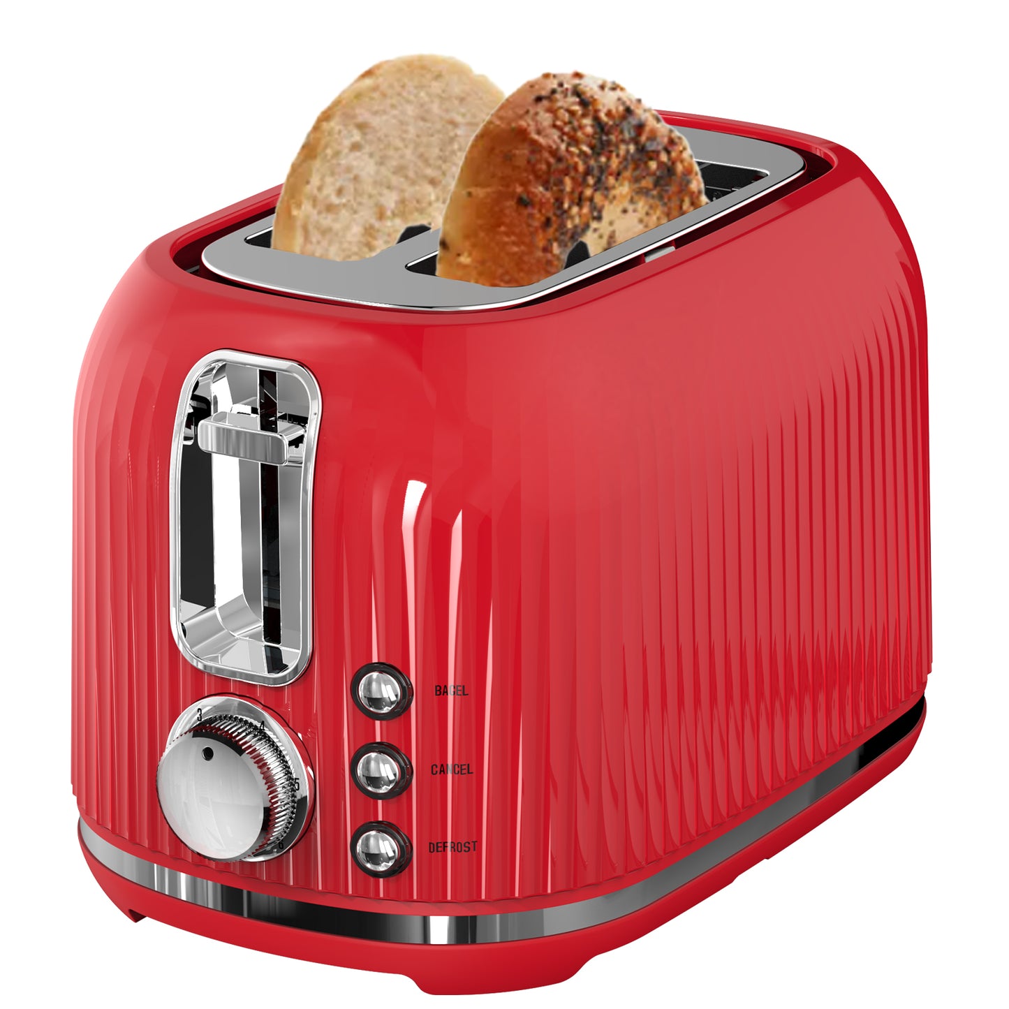 2-Slice Toaster, Wide Slots, Auto Shut-Off, 6 Shade Dial. Perfect for Fruit Bread, Bagels, Waffles, Frozen Options, Easy-Clean Crumb Tray, Red